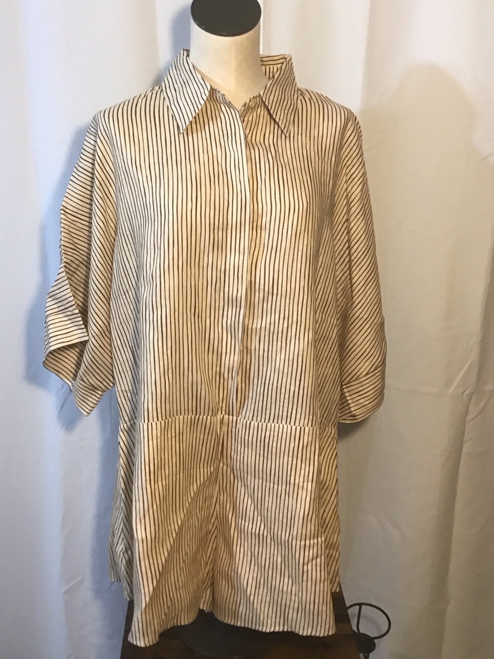 Women’s Cream and Black Striped Casual Button-Down Shirt